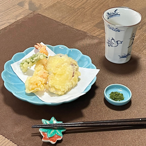 京焼・清水焼】菊花青磁5.5寸皿 手塩皿(おてしょさら)添えて 中皿 松斎