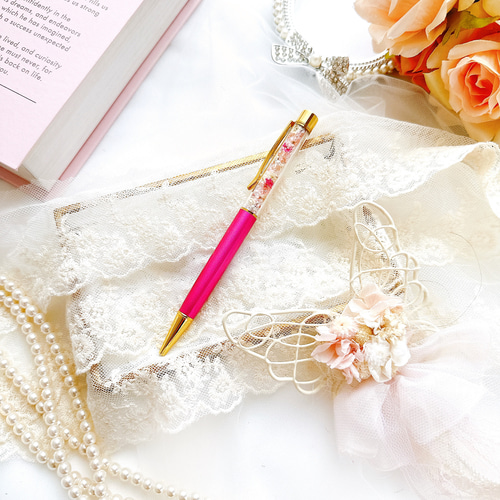 キラキラボールペン 上品可愛い ドライフラワー かすみ草 パール