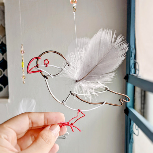 文鳥】モビール ブンチョウ 2羽 鳥 グレー サンキャッチャー 北欧