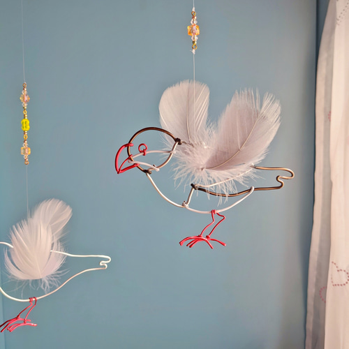 文鳥】モビール ブンチョウ 2羽 鳥 グレー サンキャッチャー 北欧