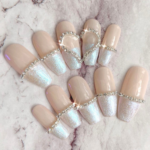 78))ネイルチップ 韓国ネイル フレンチガーリー 埋めつくし