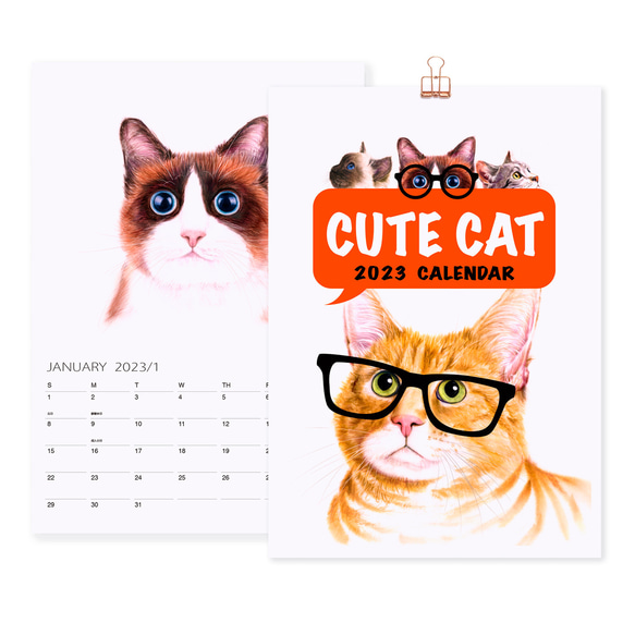 2023 猫 カレンダー　【壁掛け　A3 A4 サイズ  水彩画】 4枚目の画像