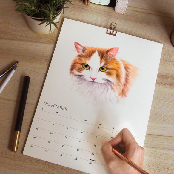 2023 猫 カレンダー　【壁掛け　A3 A4 サイズ  水彩画】 5枚目の画像
