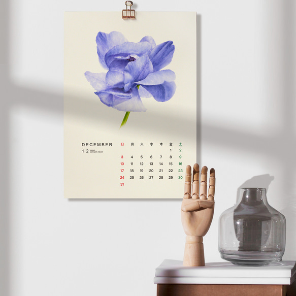 2023 花言葉 カレンダー　【壁掛け　A3 A4 サイズ  水彩画】 5枚目の画像
