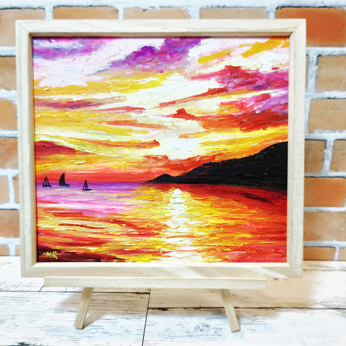 絵画 油絵　E 油絵 絵画 【朝焼けと日没】【色紙】 絵画 HR 通販 14695199