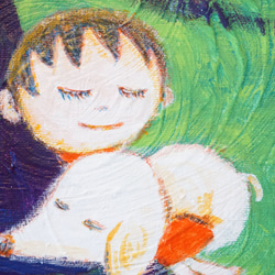 【うたたね】＃原画＃イラスト＃ヒーリングアート＃キャンバス＃絵画＃癒し＃子供＃犬＃ほんわか 2枚目の画像