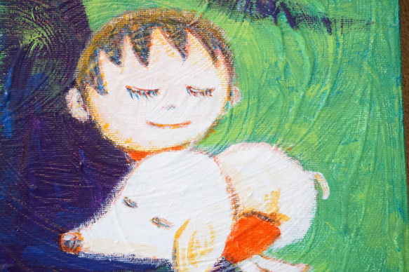 【うたたね】＃原画＃イラスト＃ヒーリングアート＃キャンバス＃絵画＃癒し＃子供＃犬＃ほんわか 2枚目の画像