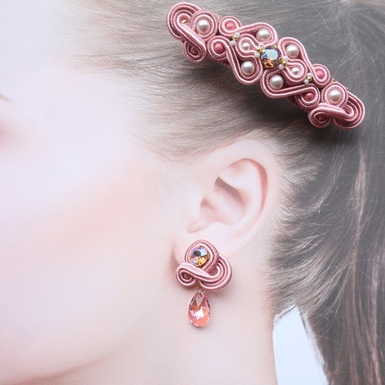 【Millie-ミリー-】 soutache（ソウタシエ）ピアスorイヤリング ［アンティークピンク系］　2点セット