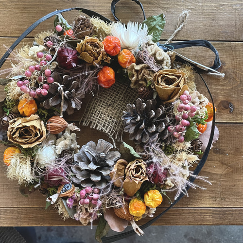 autumn wreathドライフラワーリース