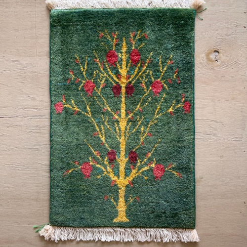 ペルシャ　ギャッベ ミニマット 39×44.5 アイボリー　ザクロの木 ペルシャ ギャッベ ミニマット 39×44.5 アイボリー ザクロの木