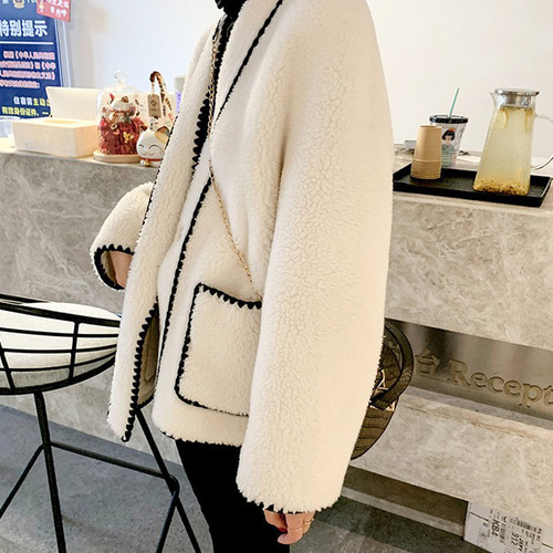 大人気】ボア ジャケット コート ショート ステッチ カーディガン