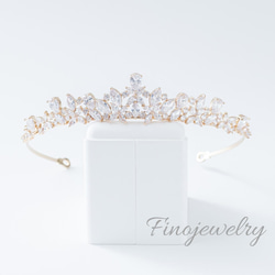 ティアラ Tiara 動画有送無 T015 ゴールド 結婚式 前撮 ウェディング wedding ブライダルアクセサリー 1枚目の画像