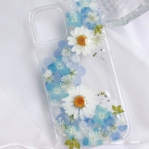 全機種対応.❁.｡.:*:.｡.✽紫陽花とネモフィラの押し花ケース.No.2 