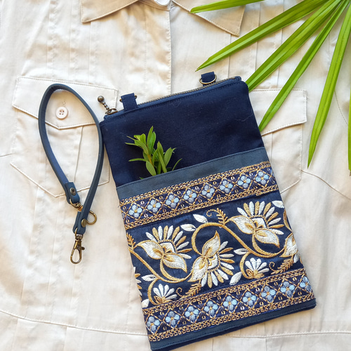 インド刺繍リボンのサコッシュ&ショルダーストラップ&ハンド