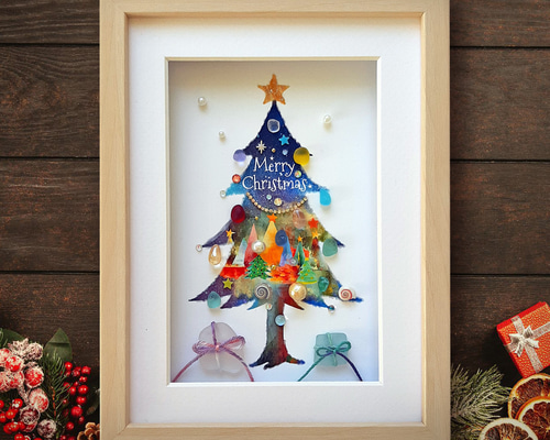 結婚祝い✯*・:.。シーグラスアート クリスマスツリー オリーブの木