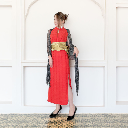 着物リメイク チャイナ風 紫 ロングコート 和風コート（OZZ ONESTE  