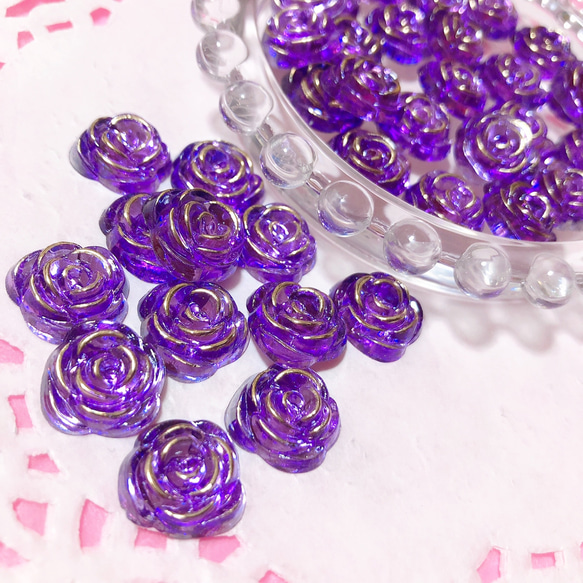 20個　薔薇　バラ　カボション　紫色　パープル　アモール 2枚目の画像