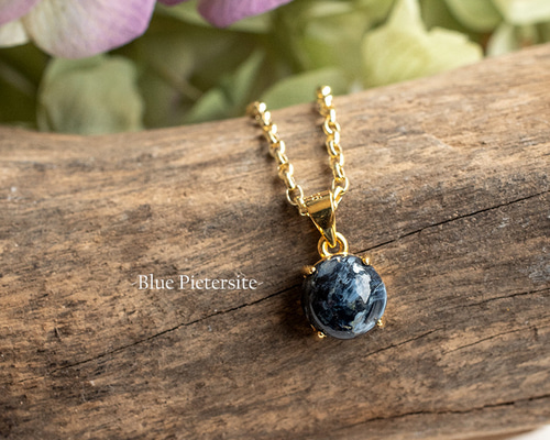 ヴェルメイユ爪留めラウンドブルーピーターサイトネックレス e-392 8mm