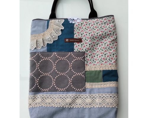 ラスト価格／パッチワーク好きさんの手提げバッグ【グリーン】 トート