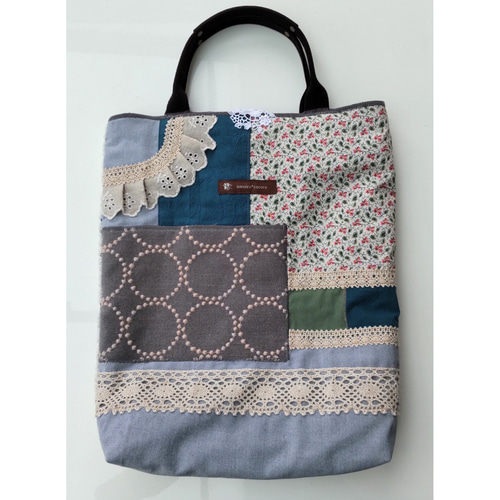 ラスト価格／パッチワーク好きさんの手提げバッグ【グリーン】 トート