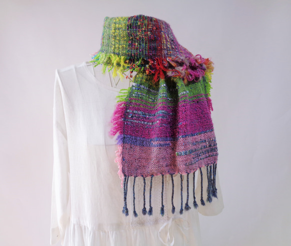 手工編織，羊毛圍巾，開叉編織，短款 第10張的照片