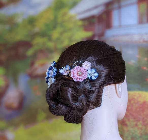 つまみ細工 梅の櫛かんざしセット 着物 成人式 振袖 日本髪 簪 髪飾り つまみ細工 梅の櫛かんざしセット 着物 成人式 振袖 日本髪 簪