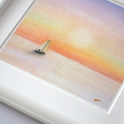 【原画・フレーム付き】「ヨットのある風景」　海　船　サンセット　風景画　パステルアート　イラスト 2枚目の画像