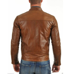 牛革・ウエストボタン付きタンジャケット Cow Leather Tan Jacket with Waist Button 2枚目の画像