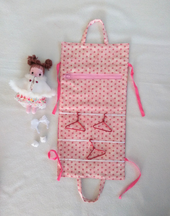 お片付けバッグ　フェルトの着せ替え人形用　ピンク 4枚目の画像