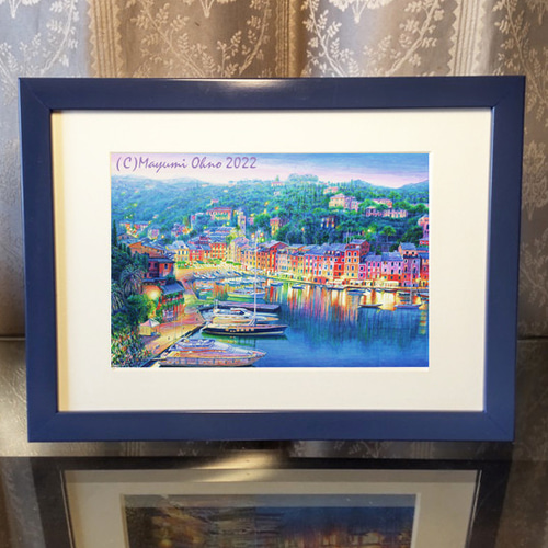 ポルトフィーノ アクリル画 版画 南イタリア ヨーロッパ 地中海 夕景