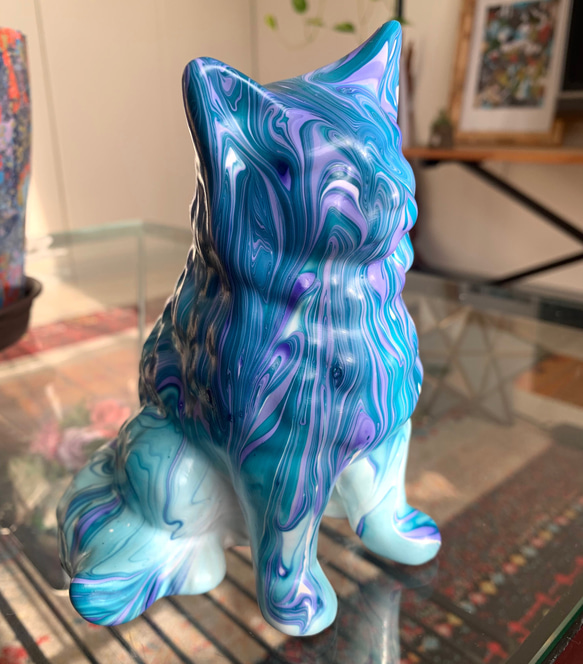 Marbring Cat 猫のオブジェ マーブリングアート 一点もの その他置物