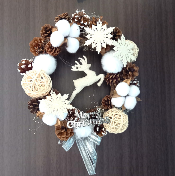 トナカイ＆スノー＊クリスマスリース リース atelier mum アトリエマム 