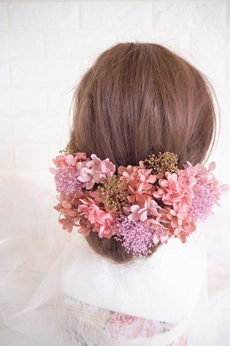 くすみピンク＆ゴールド＊ヘッドドレス＊浴衣＊成人式＊卒業式＊前撮り＊和婚＊ヘアアクセサリー＊水引＊ヘッド