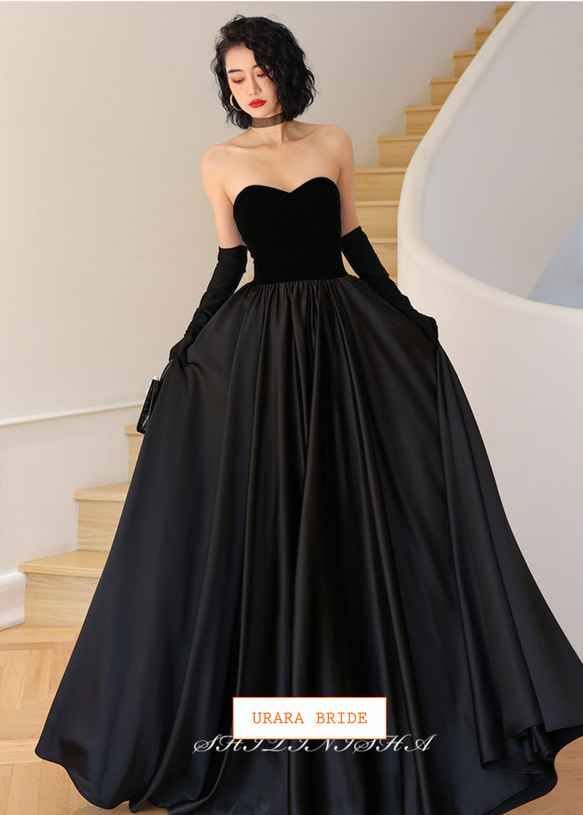 ブラック チューブトップ ウエディングドレス 6枚目の画像