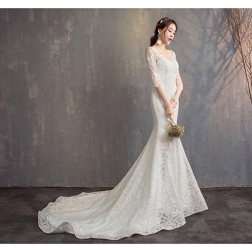 総レース Vネック 5部袖 マーメイドウエディングドレス ドレス ウララ  