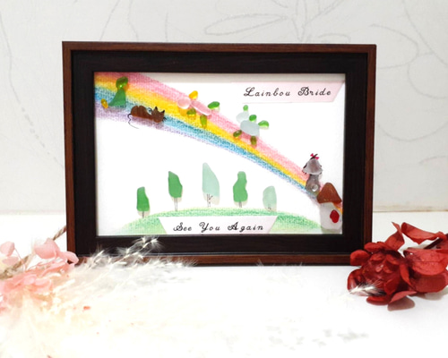 ニーコ　オーダー受付　シーグラス／天然石／フレームアート イチョウの木 シーグラス／天然石／フレームアート／壁掛け／額