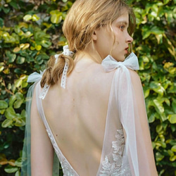 肩リボン Ⅴネック 花柄レース刺繍 ウエディングドレス 二次会 15枚目の画像