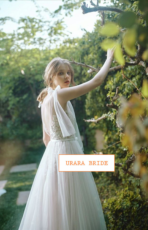 肩リボン Ⅴネック 花柄レース刺繍 ウエディングドレス 二次会 リネン、麻、綿麻 R2786213915(21400円)