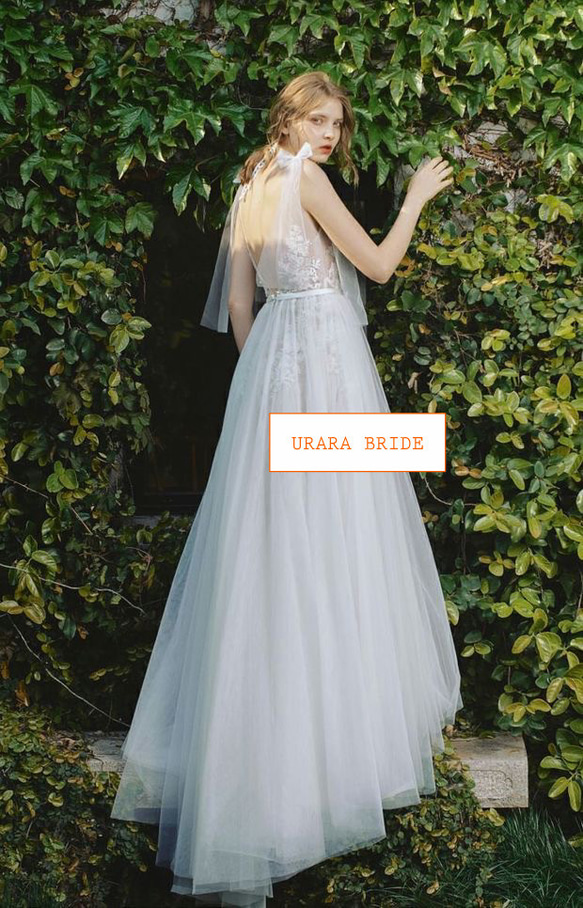 肩リボン Ⅴネック 花柄レース刺繍 ウエディングドレス 二次会 リネン、麻、綿麻 R2786213915(21400円)