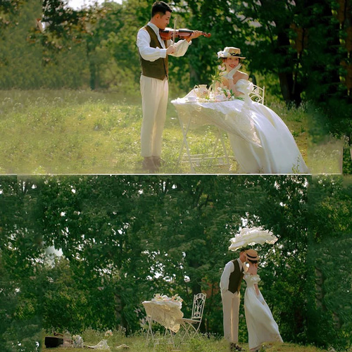 サテン フリルオフショルダー パフスリーブウエディングドレス ドレス  