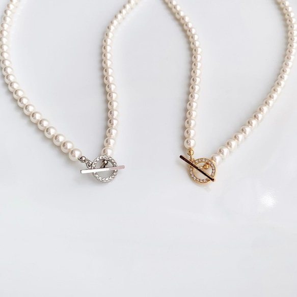 《再販》貝パール　ガラスのリングネックレス/necklace-007(フォーマル・デイリー・プレゼント) 1枚目の画像