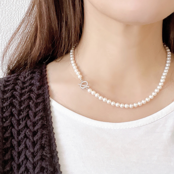 《再販》貝パール　ガラスのリングネックレス/necklace-007(フォーマル・デイリー・プレゼント) 4枚目の画像