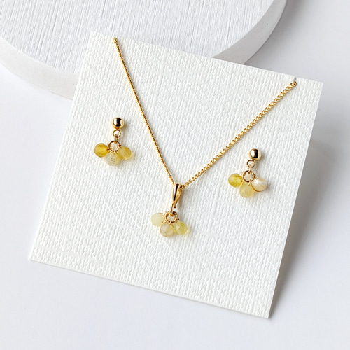 ミモザnew イエローオパールペリドット他 チャームピアスイヤリング