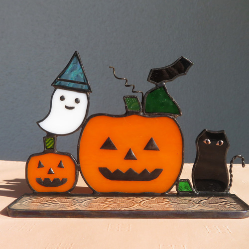 ステンドグラス ハロウィン オバケ 黒猫 かぼちゃ コウモリ その他