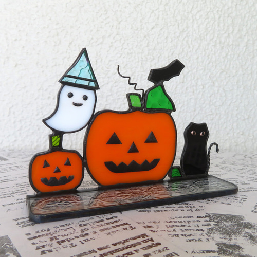 ステンドグラス ハロウィン オバケ 黒猫 かぼちゃ コウモリ その他