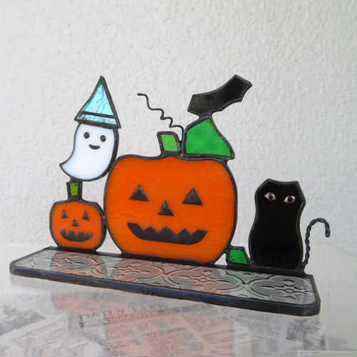 ステンドグラス ハロウィン オバケ 黒猫 かぼちゃ コウモリ その他