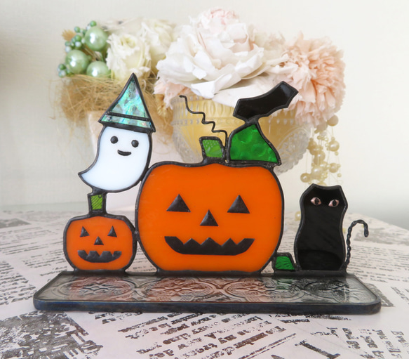 ステンドグラス ハロウィン オバケ 黒猫 かぼちゃ コウモリ その他