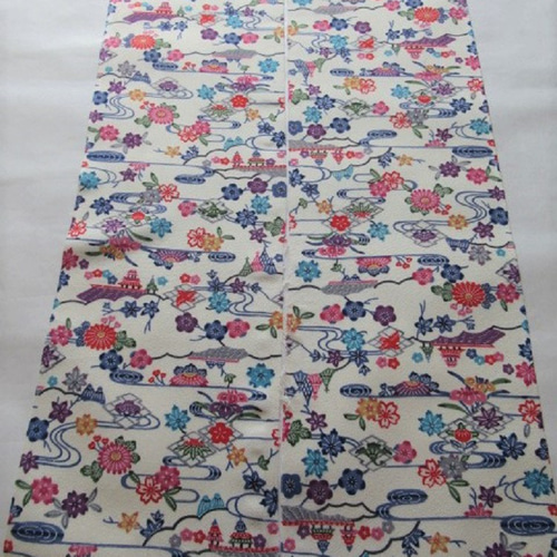 白練色 京友禅 紅型 型染 流水に網干・花鳥模様 正絹 丹後