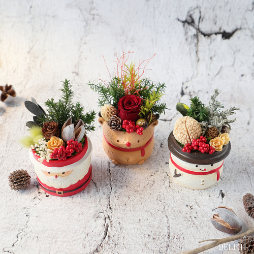 特集掲載】クリスマスミニアレンジ3個セット【プリザーブドフラワー