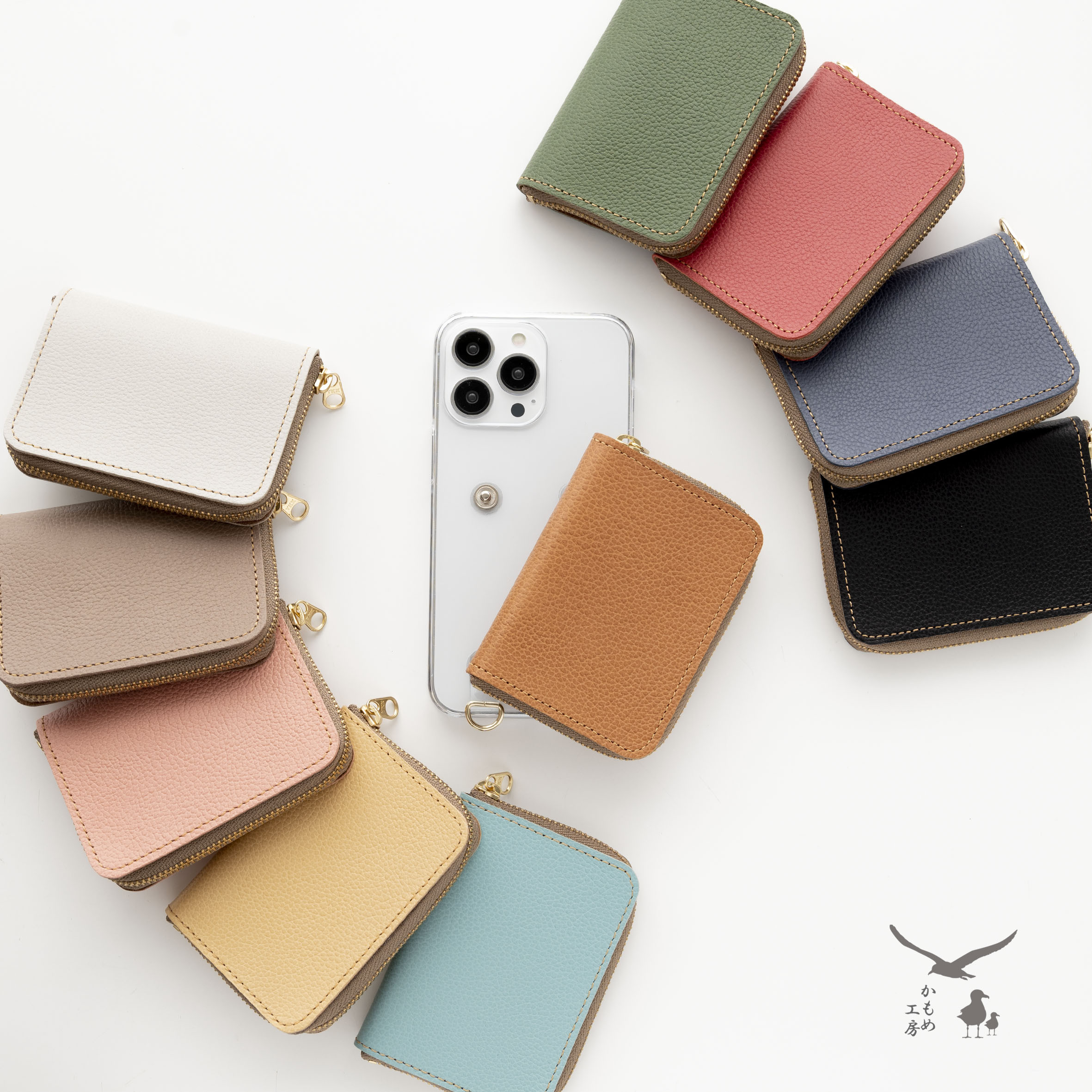 スマホケース用 ラウンドファスナーポーチ 【 シュリンクレザー